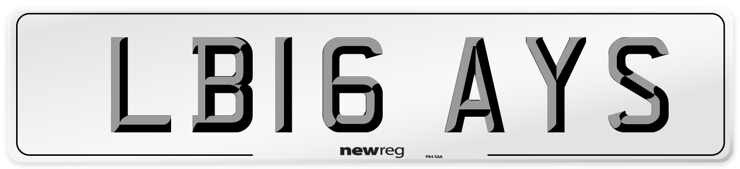 LB16 AYS Number Plate from New Reg